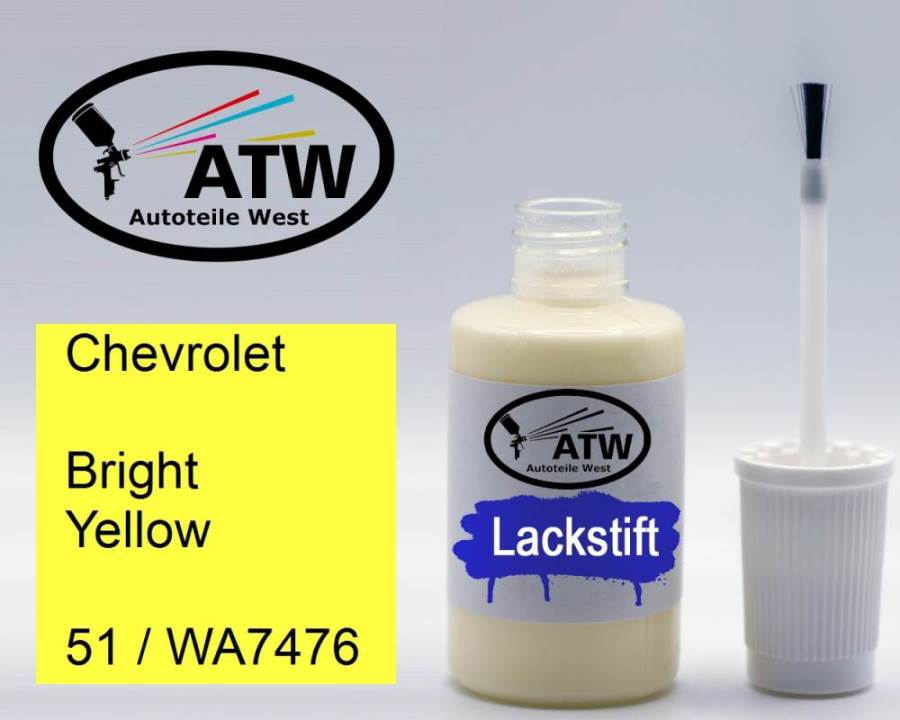 Chevrolet, Bright Yellow, 51 / WA7476: 20ml Lackstift, von ATW Autoteile West.